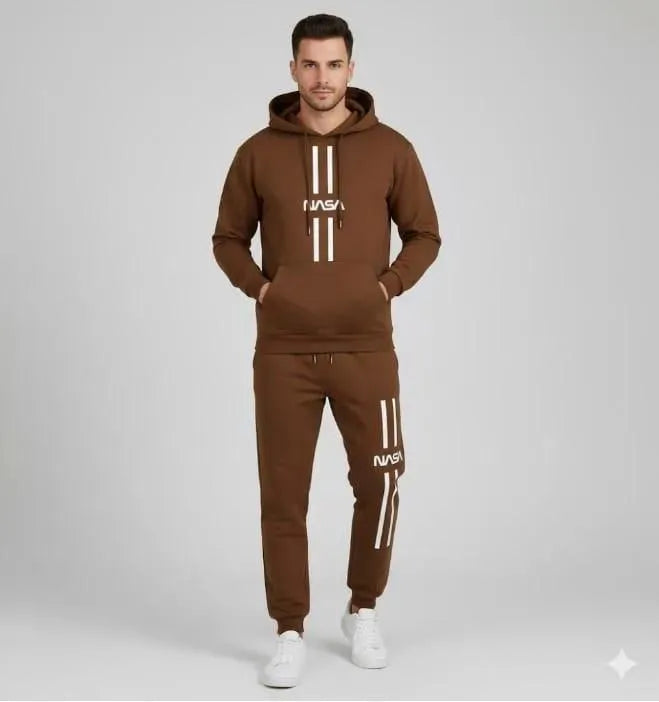 2 Pcs Men's Fleece Printed Hoodie Track Suit