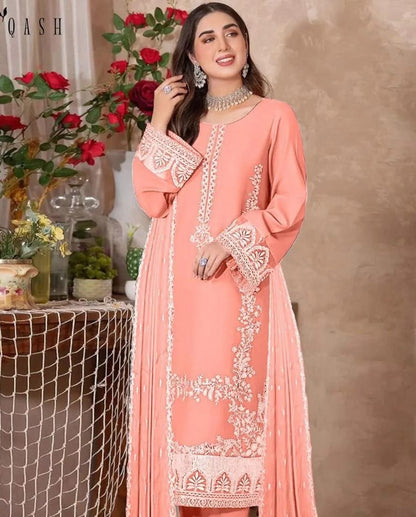 Charming Pink Suit Set - 3 Pcs! Embroidered Shirt and Dupatta with Plain Trouser