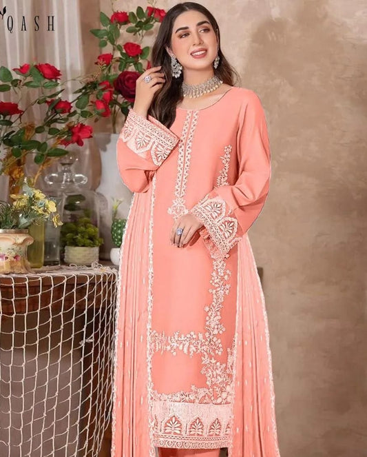 Charming Pink Suit Set - 3 Pcs! Embroidered Shirt and Dupatta with Plain Trouser